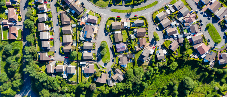 aerial view of houses on street