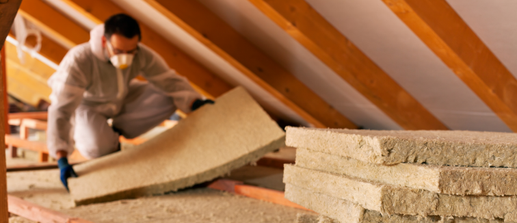 man installing insulation